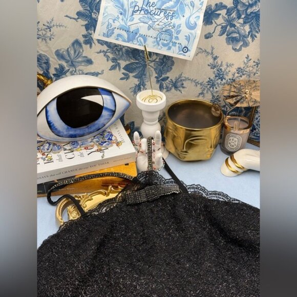 🆕 SELF-PORTRAIT 🧿 NWOT Black Tinsel Boucle Halter Mini Dress, Sz UK 12 US 8 - Picture 2 of 16